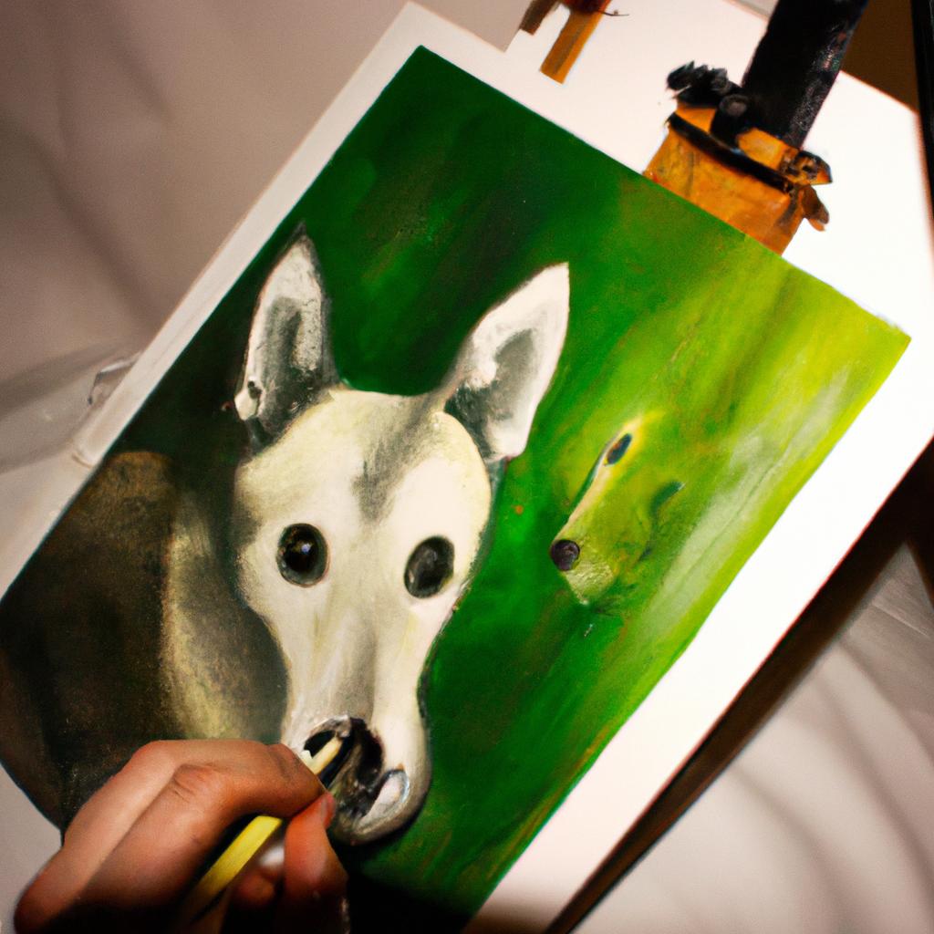 Person painting animal portraits artistically